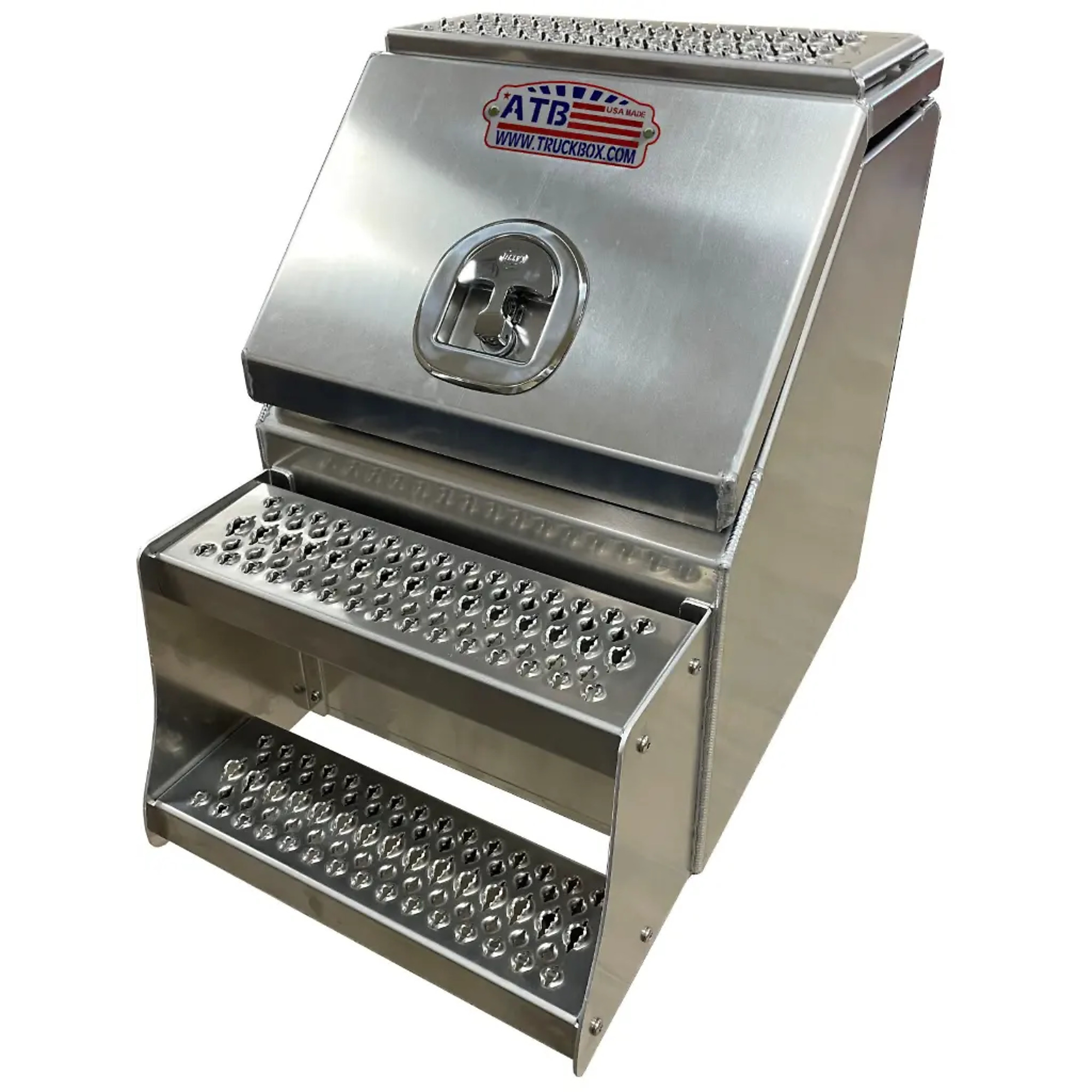 American Truck Box 25"H x 28"D x 12"W Heavy-Duty Truck Step Saddle Boot Box, Hinged Top Lid, Model # A-SB51S-252812T-S